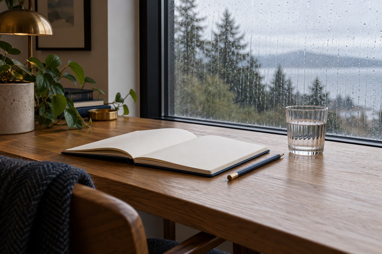 an open notebook and pencil